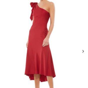 Ieena For Mac Duggal NWT One Shoulder Satin Midi Dress Sz 8 Prom Formal Evening